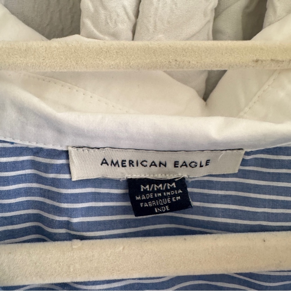 American Eagle Blue and White Striped Shirt